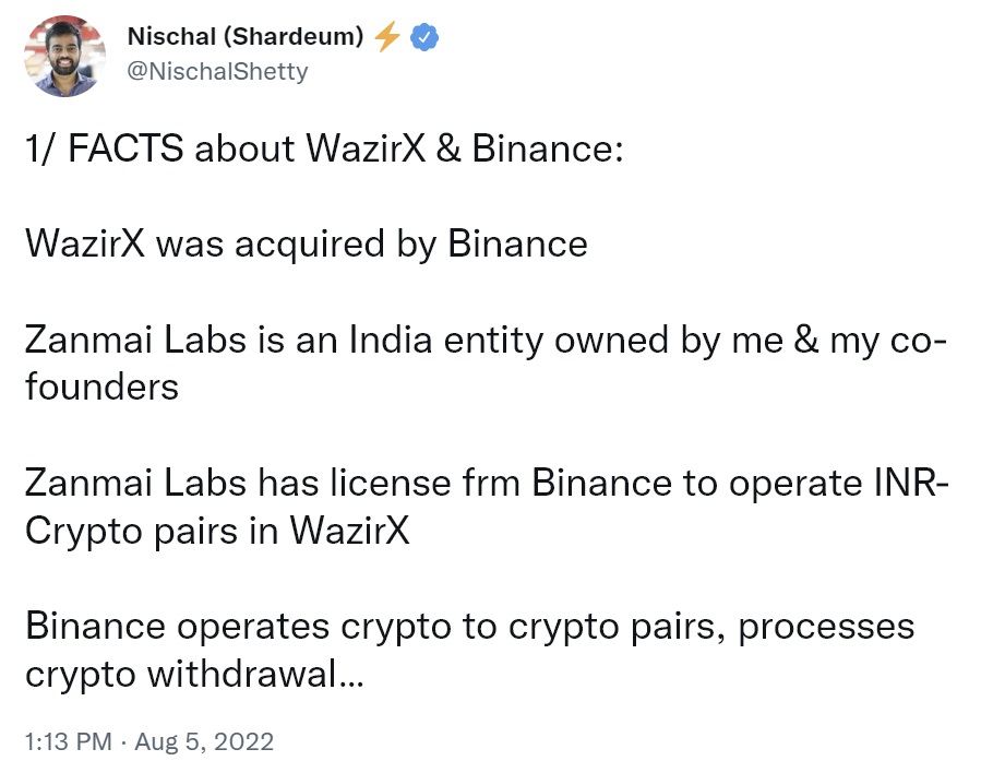 India Freezes Crypto Exchange Wazirx S Bank Assets Binance Claims