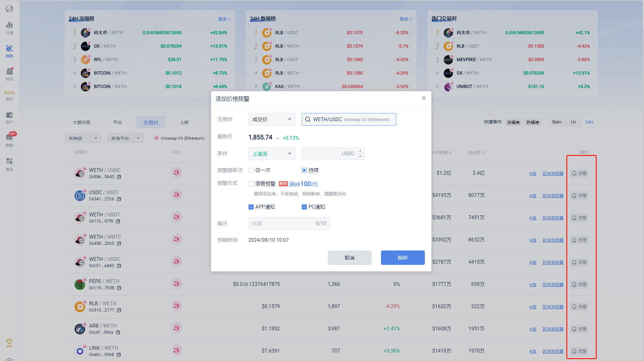 追踪链上热币与链上K线、预警使用指南_aicoin_图2