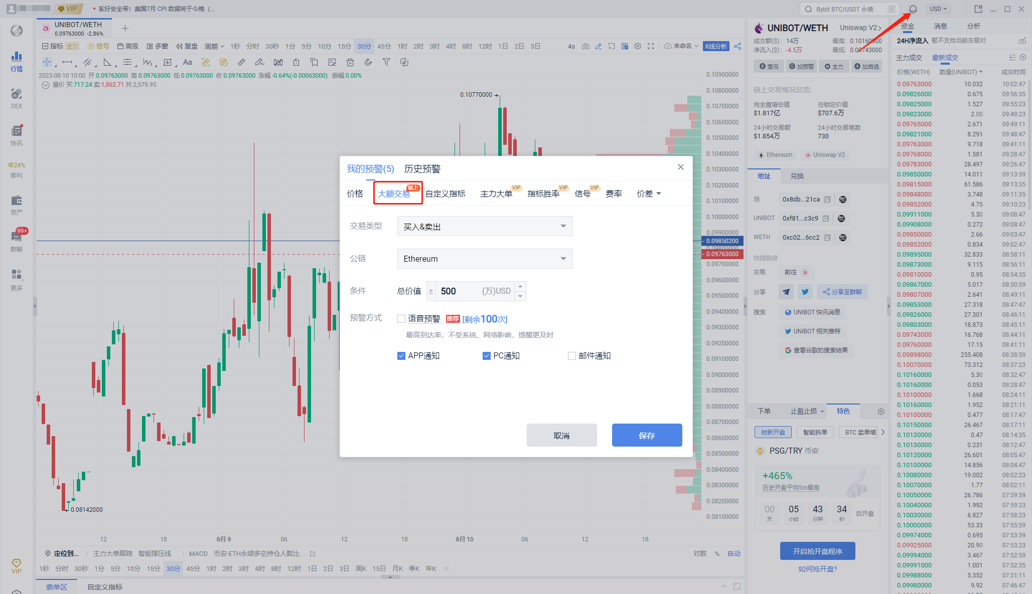 追踪链上热币与链上K线、预警使用指南_aicoin_图6