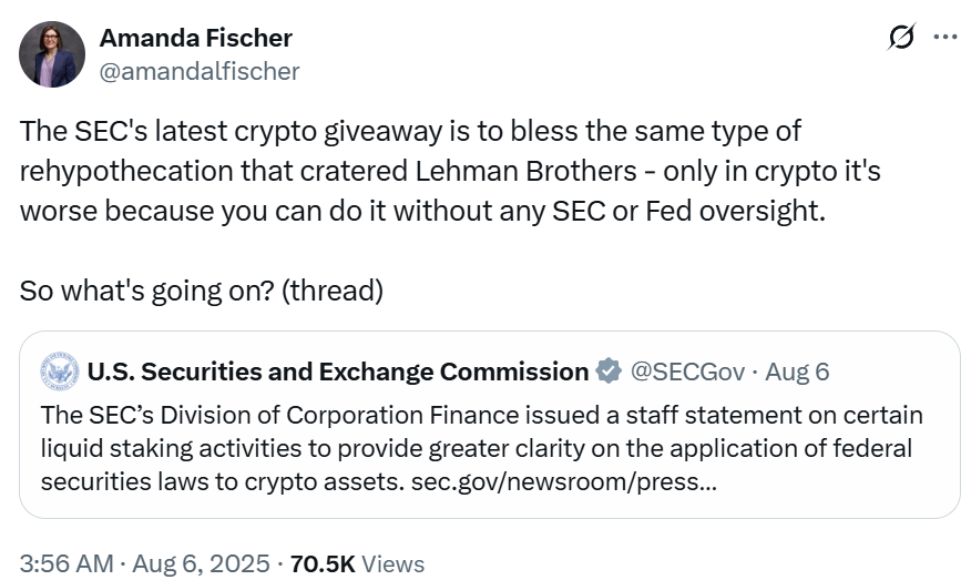 “雷曼2.0”还是误解？SEC流动质押指引遭业内强烈反击_aicoin_图1