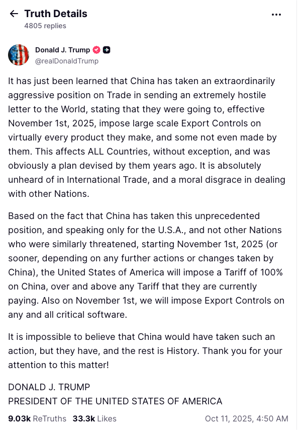 「1011」百亿级清仓！Trump的一个贴子炸穿全球！_aicoin_图1
