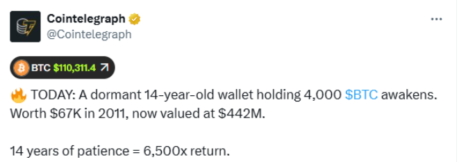 远古比特币钱包苏醒!14年持仓首次移动,市场关注信号_aicoin_图2 远古比特币钱包苏醒!14年持仓首次移动,市场关注信号_aicoin_图2