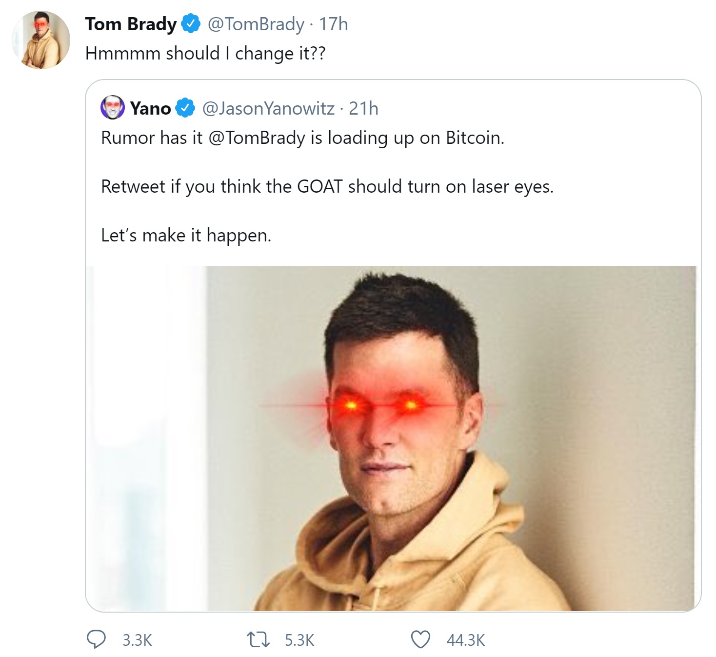 Tom Brady admits his 'laser eyes' didn't work on the bitcoin trade