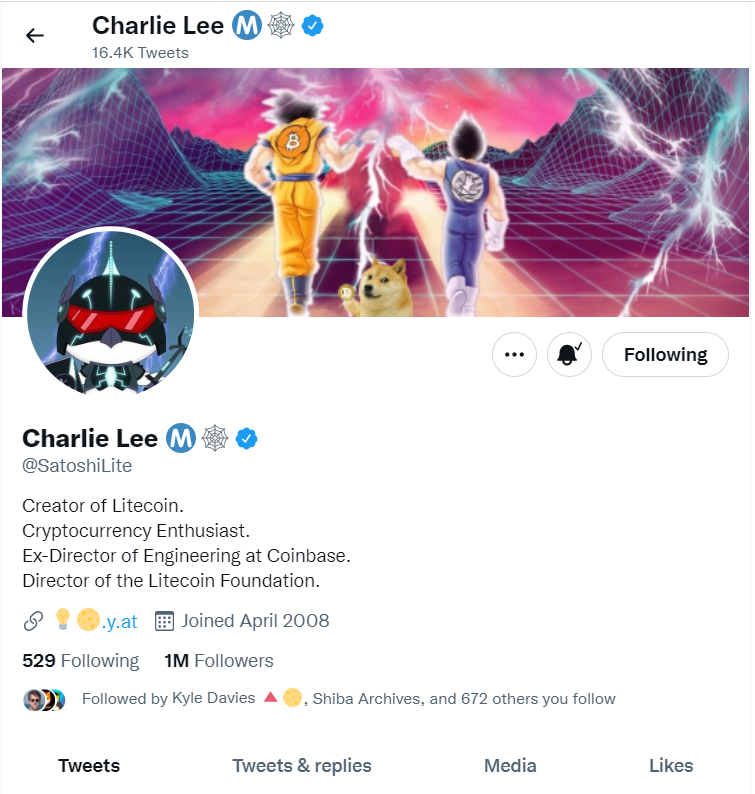 查理李在推特上表示他会考虑这样做后，在他的推特图片中添加了 DOGE 符号-欧易OKX官网注册