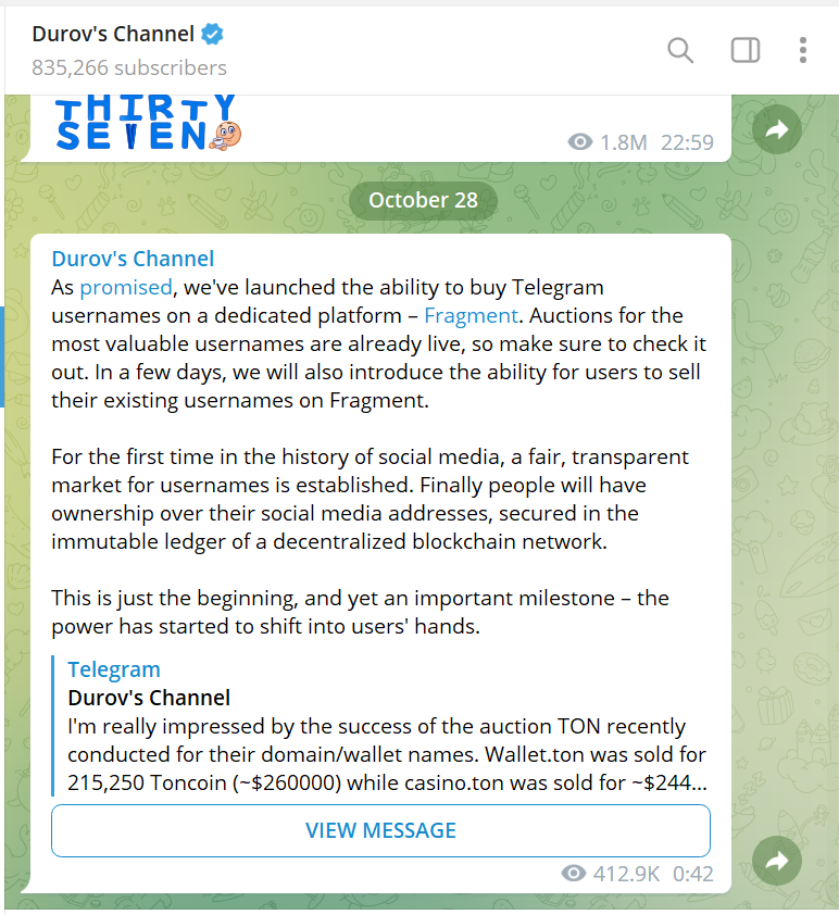 一文速览Telegram上线的用户名拍卖平台Fragment