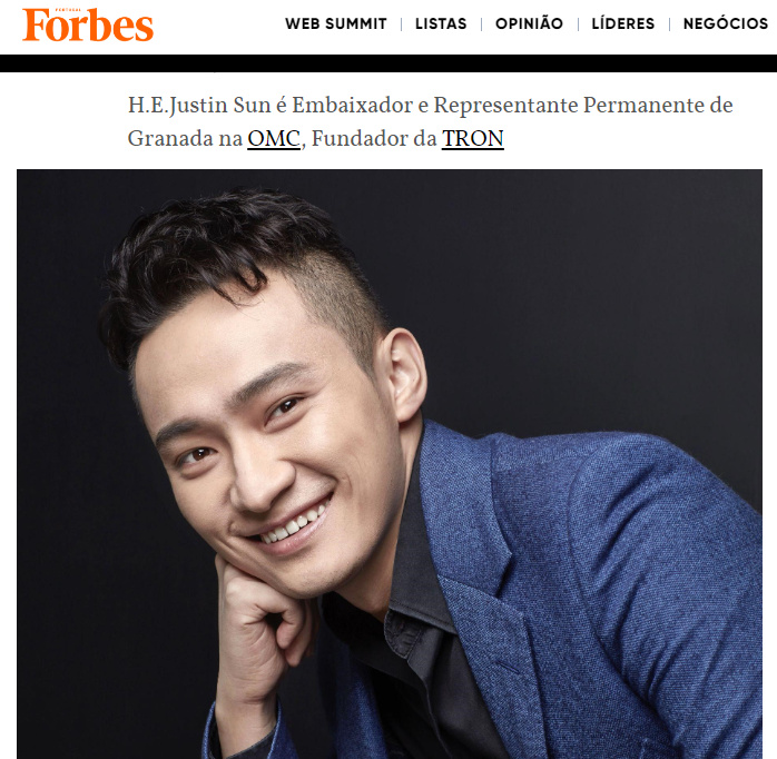 Forbes Portugal:孙宇晨位列“40位值得关注的知名区块链企业家”前二