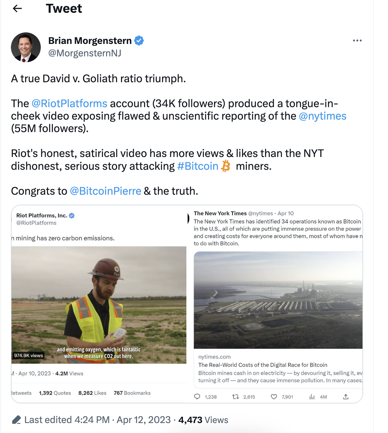 Bitcoin Miner Riot Platforms Responds To NYT With Cheeky Video Saying Facility Doesn t Literally 