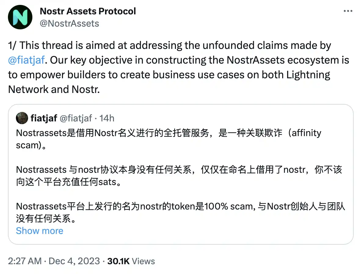 Storms again, Nostr protocol founder claims $NOSTR is "100% a scam"