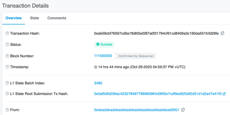 Transaction with L1 State Batch Information