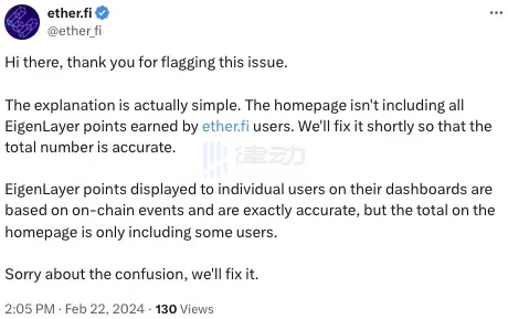 ether.fi responds to "missing points" controversy: Different staking mechanisms, but the front-end display is indeed incorrect