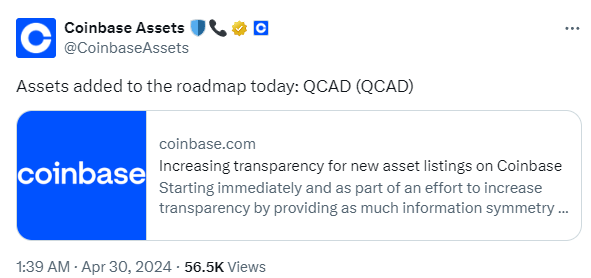 加拿大官方推出稳定币QCAD，还得到了Coinbase的大力支持
