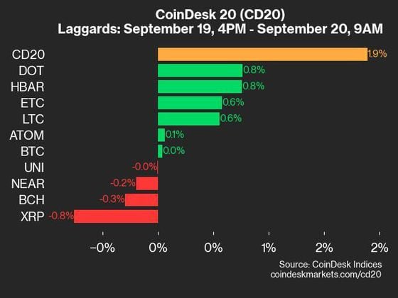 9am CoinDesk 20 Update for 2024-09-20: laggards