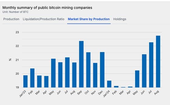 Public mining companies' market share (TheMinerMag)