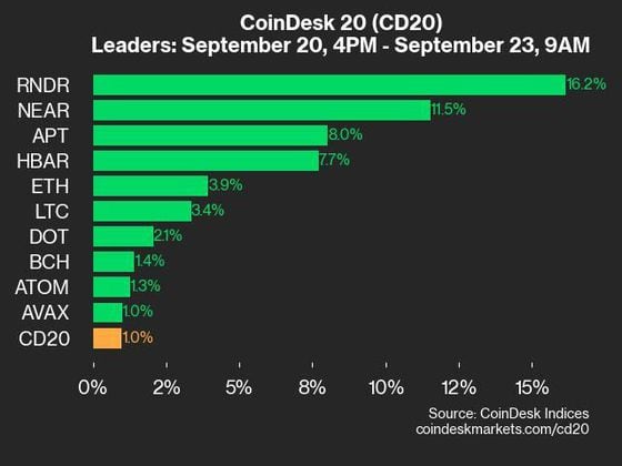 9am CoinDesk 20 Update for 2024-09-23: Leaders