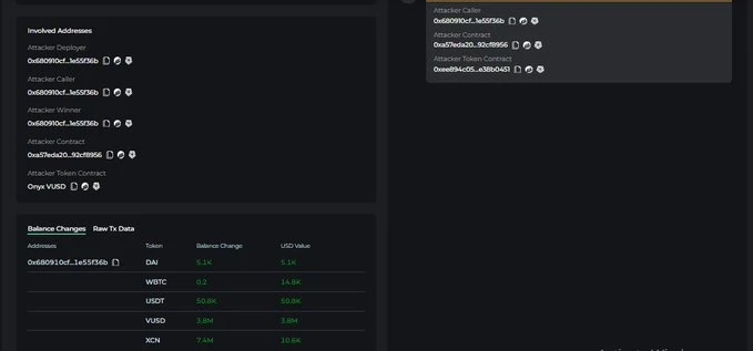 NFT liquidation contract vulnerability hacked, Onyx Protocol stablecoin VUSD unanchored and plummeted by 70%