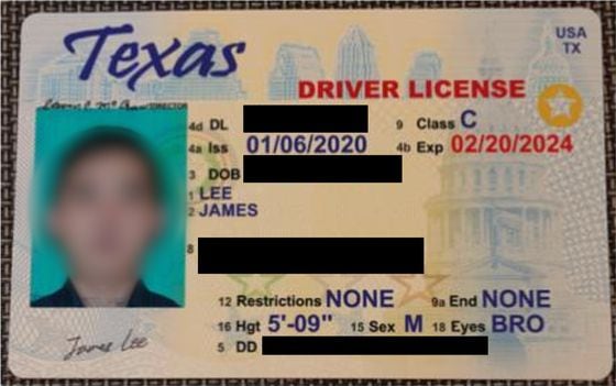 Texas driver's license submitted as identification by an applicant, now suspected to be a North Korean national, to the crypto company Truflation. CoinDesk redacted some details because DPRK IT workers have been known to use stolen IDs. (Image courtesy of Stefan Rust).