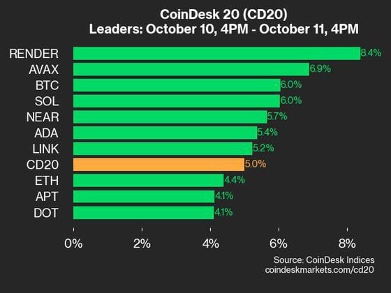 Leaders in the CD20 index on 10 11 (CoinDesk)