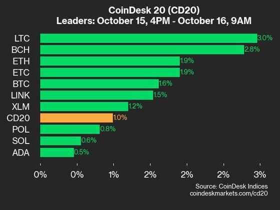 9am CoinDesk 20 Update for 2024-10-16: leaders