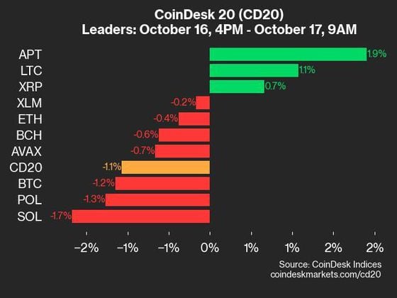 9am CoinDesk 20 Update for 2024-10-17: leaders