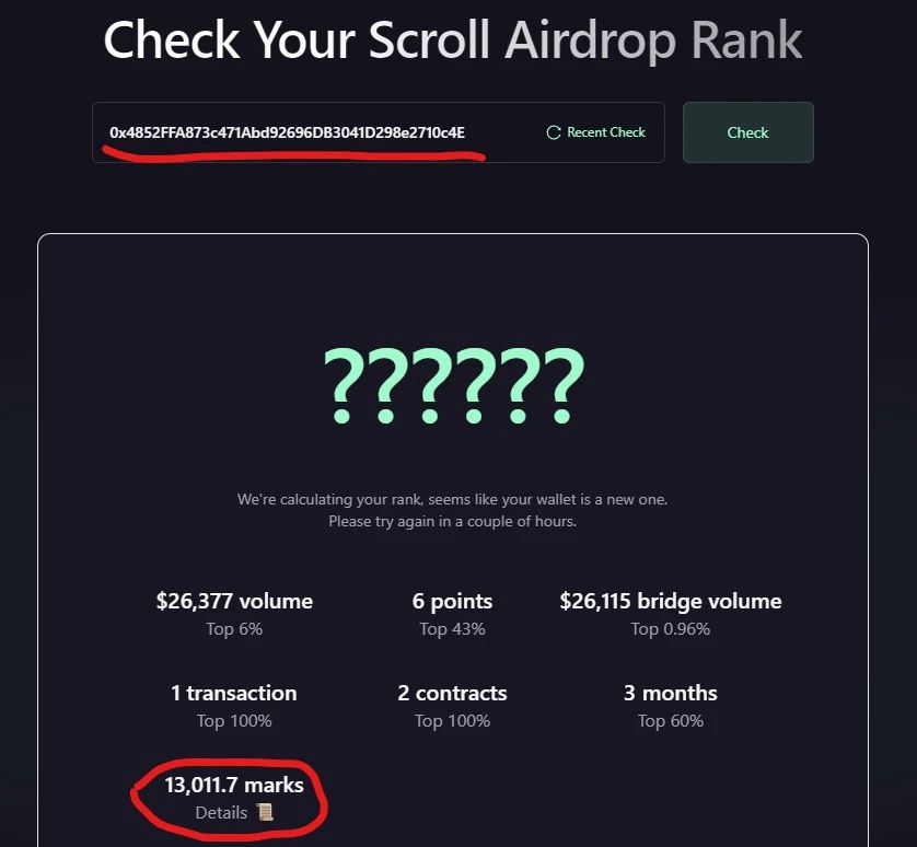 On the eve of the airdrop, how many points do Scroll team addresses have?