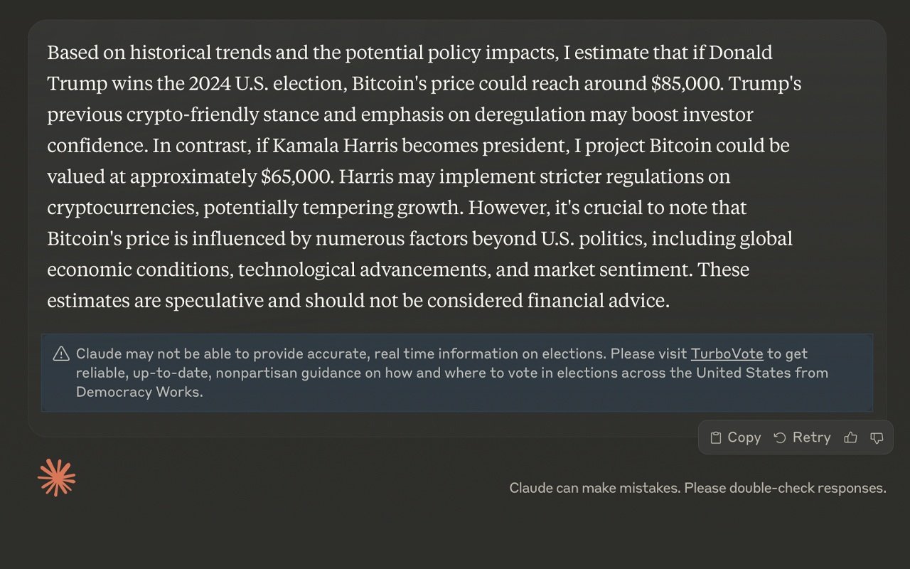 9 AI Chatbots Forecast Bitcoin’s Price Under Trump vs. Harris—Here’s What They See