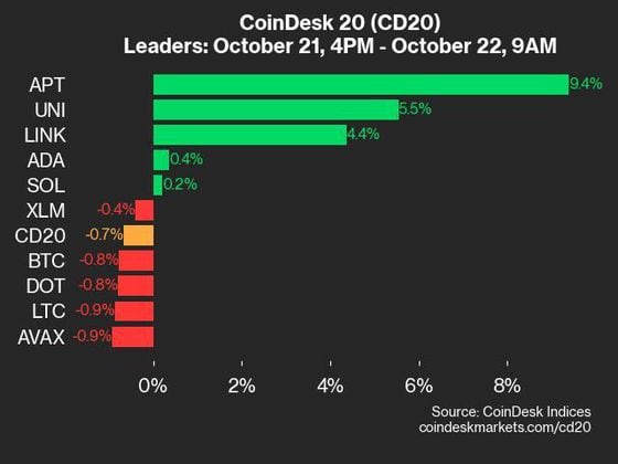 9am CoinDesk 20 Update for 2024-10-22: leaders