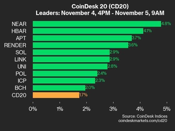 2024-11-05 9am CoinDesk 20 更新：领先者