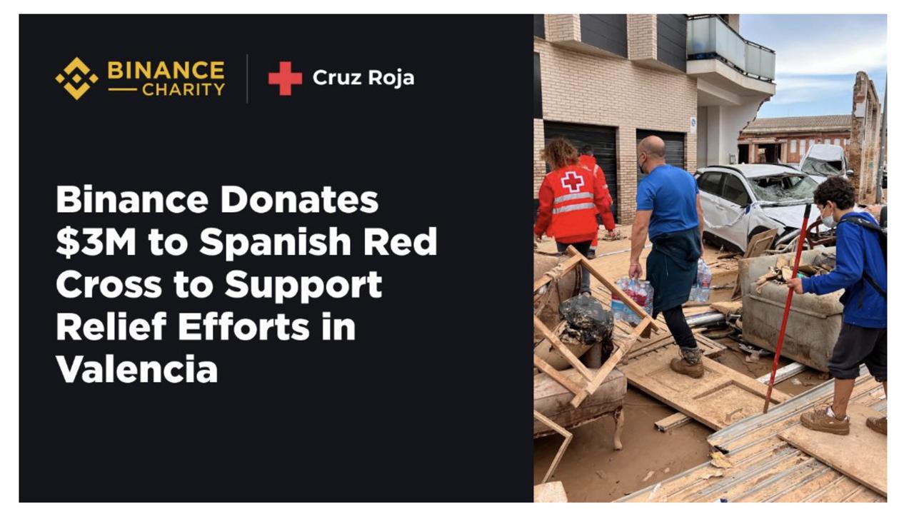 Binance Charity Donates $3 Million to Spain’s Red Cross for Flood Relief