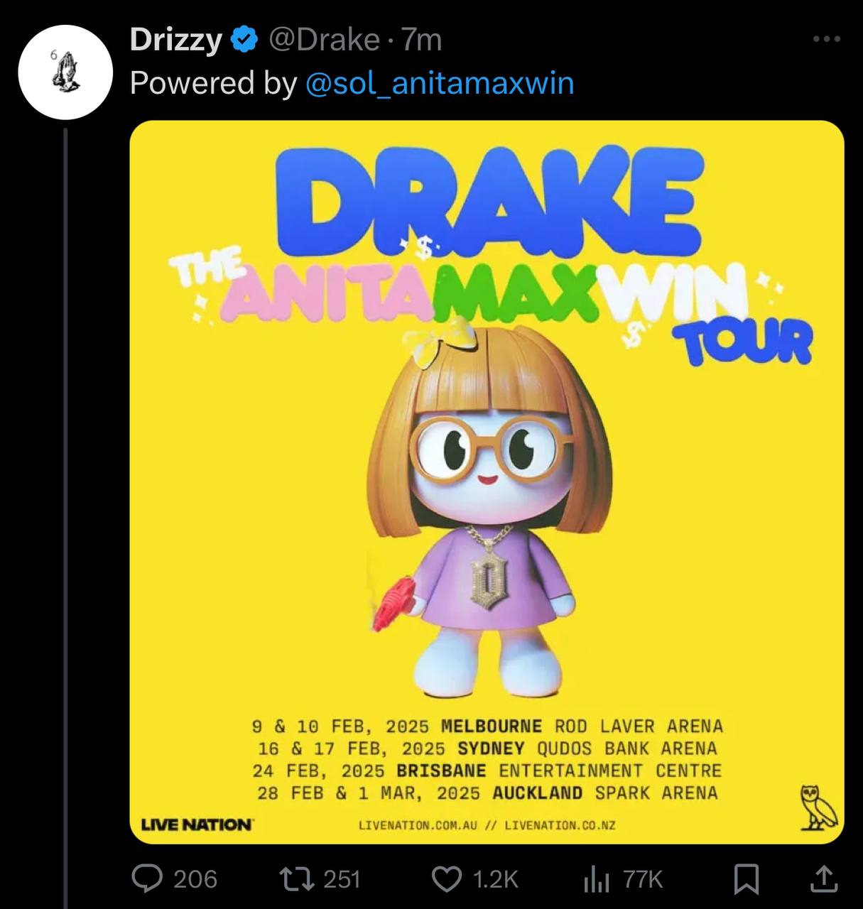 Crypto Cons Strike Again as Drake’s X Account Promotes Fake ANITA Meme Token