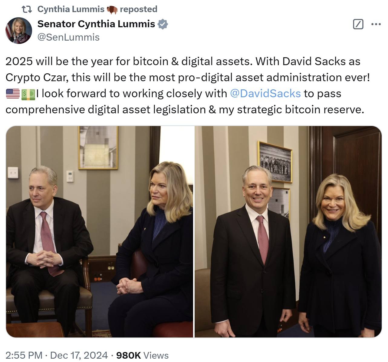 US Senator Declares 2025 the Year for Bitcoin and Digital Assets, Pledges Sweeping Crypto Laws