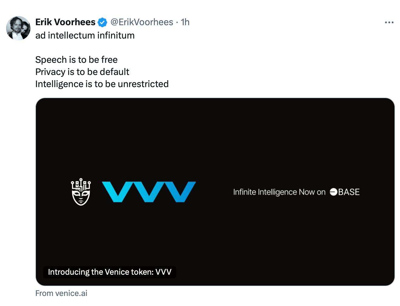 Erik Voorhees’ Venice.ai Debuts VVV Token to Combat AI Censorship, Surveillance