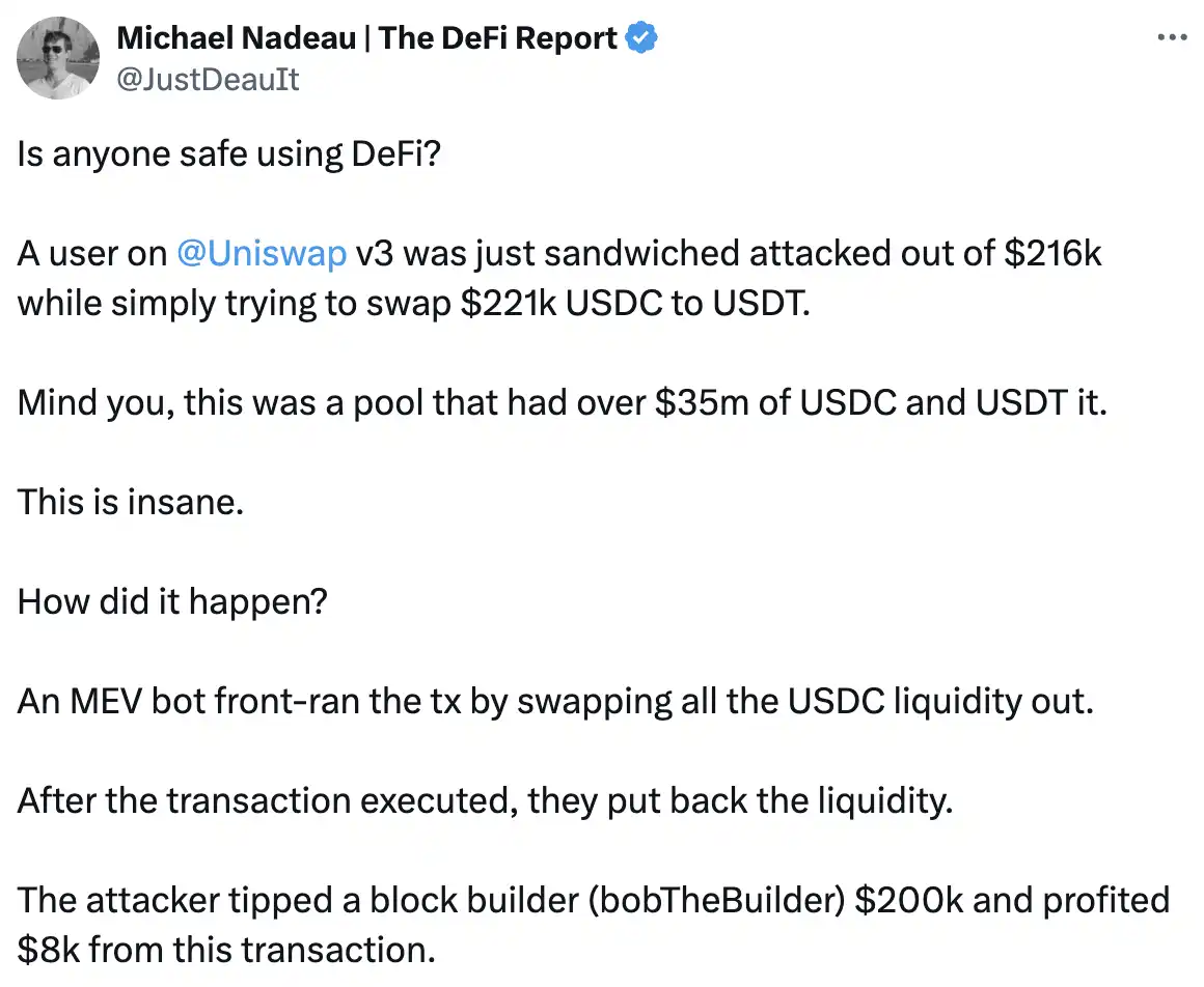 Stablecoin swap loss of $215,000, how MEV attacked?