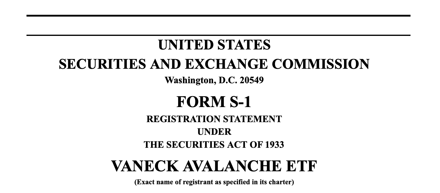 Vaneck’s New ETF Proposal Aims to Bring Avalanche’s AVAX to Traditional Markets