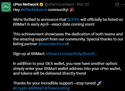 cPen Listing on BitMart