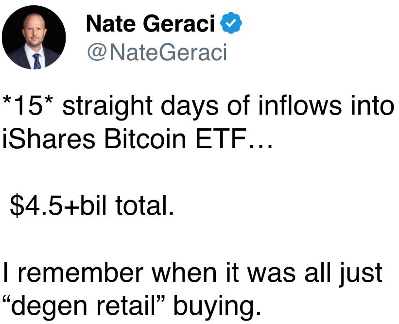 *连续15天流入iShares比特币ETF…