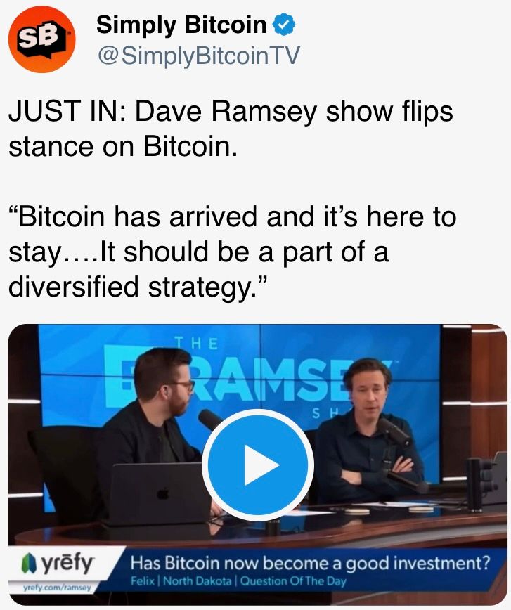 Dave Ramsey节目对比特币的立场发生了变化。