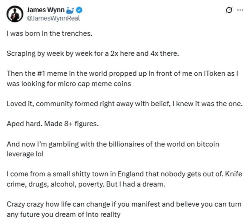 Contract Whale James Wynn: From Slums to Crypto Big Player, a $1.2 Billion Crazy Bet