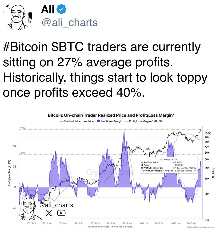 比特币交易者目前平均利润为27%。 