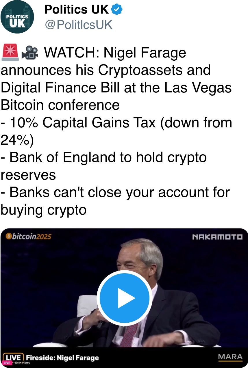 Nigel Farage announces his Cryptoassets and Digital Finance Bill at the Las Vegas Bitcoin conference Nigel Farage announces his Cryptoassets and Digital Finance Bill at the Las Vegas Bitcoin conference