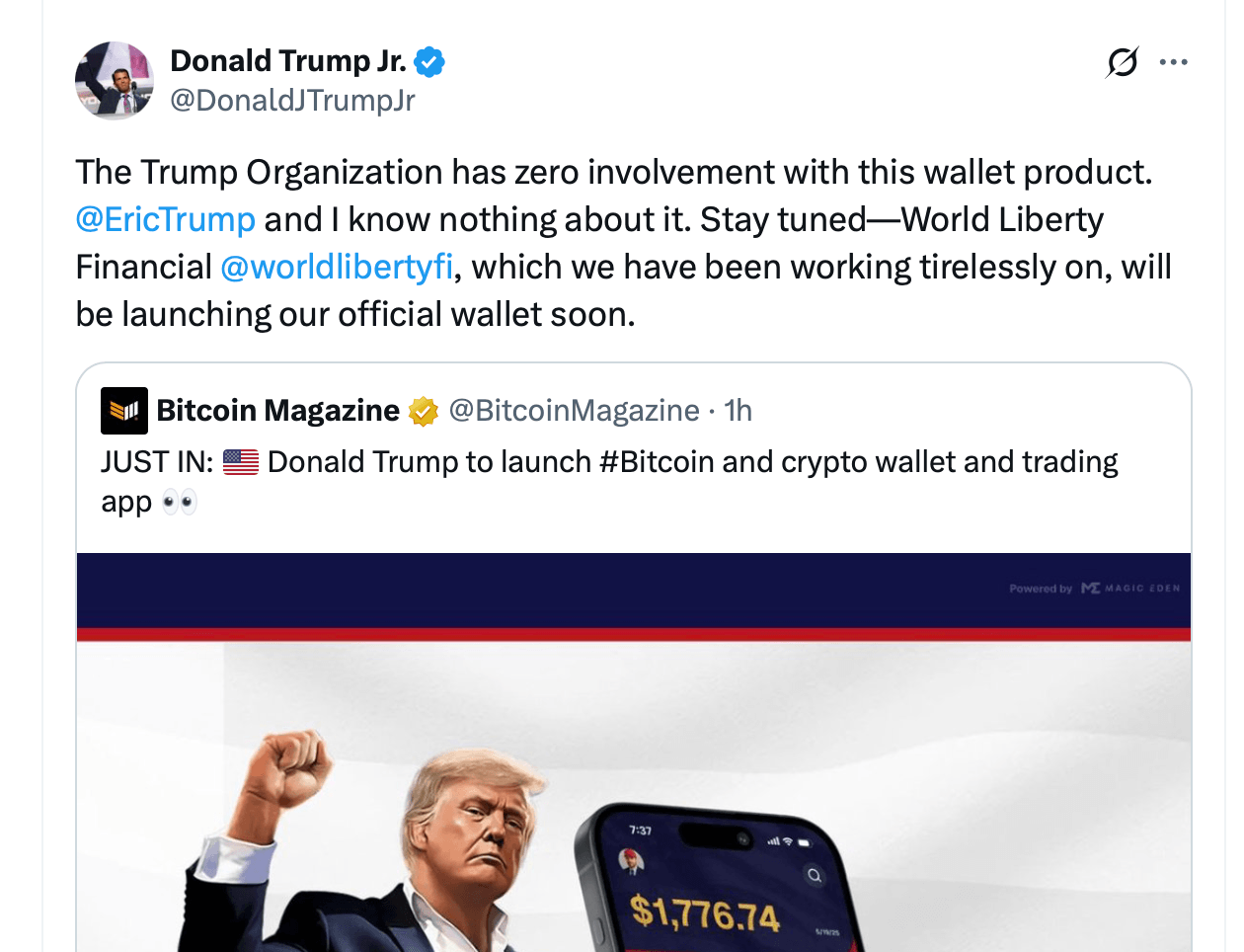 特朗普儿子否认与他们名字相关的加密钱包