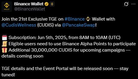 Cudis binance listing