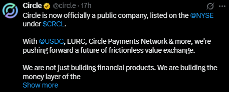 circle NYSE上市