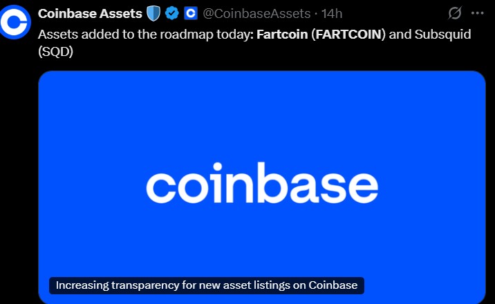 Fartcoin Coinbase上市