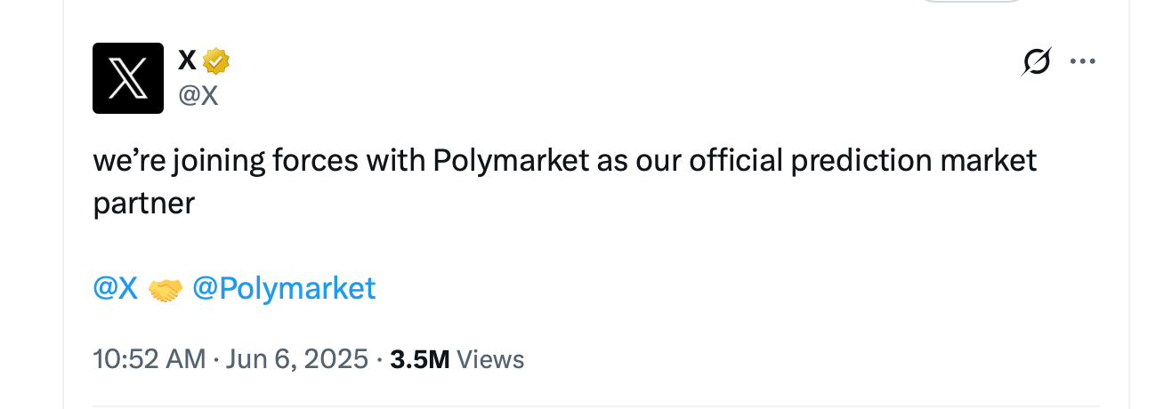 Polymarket，埃隆·马斯克的X宣布预测市场合作伙伴关系
