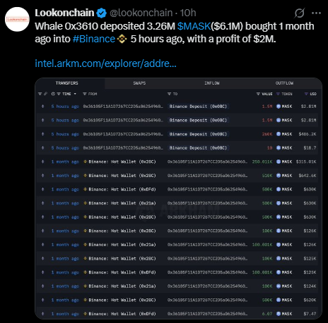 Lookonchain Mask Coin data