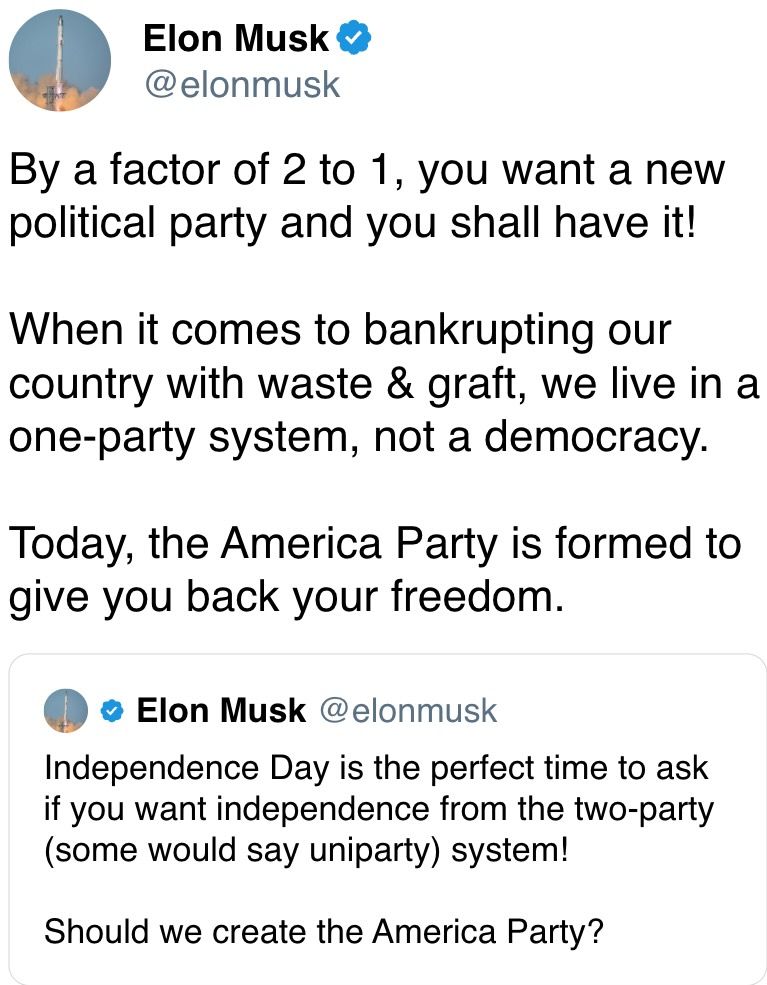Today, the America Party is formed to give you back your freedom. Today, the America Party is formed to give you back your freedom.