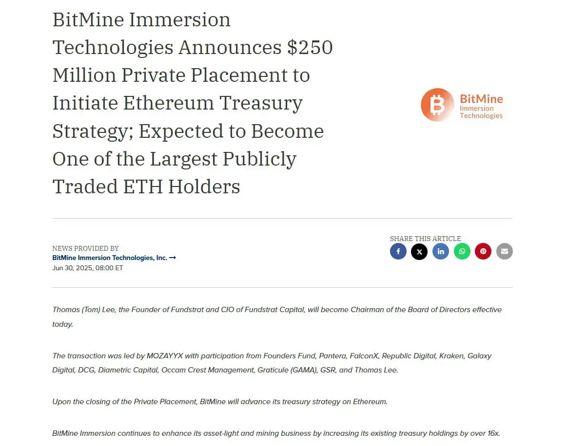 “Wall Street Oracle” Tom Lee Becomes a Major Bull on ETH, Why is He So Optimistic About Ethereum and Its Treasury Strategy?