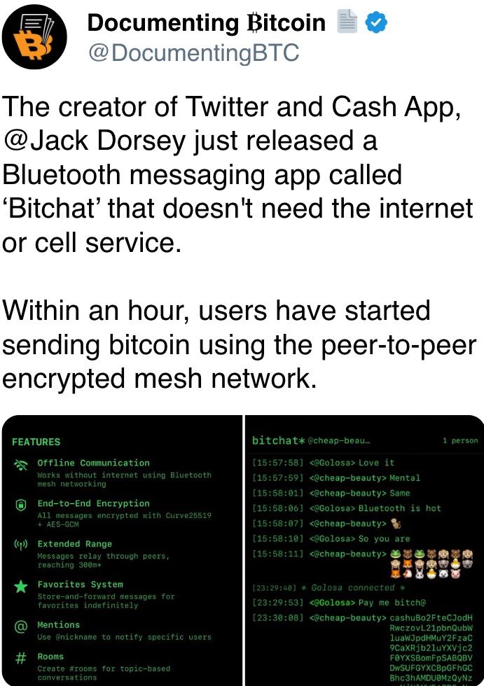 Within an hour, users have started sending bitcoin using the peer-to-peer encrypted mesh network. Within an hour, users have started sending bitcoin using the peer-to-peer encrypted mesh network.