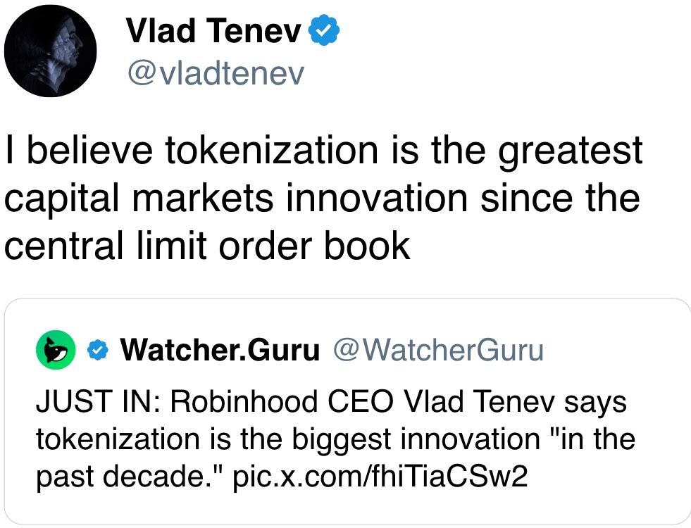 I believe tokenization is the greatest capital markets innovation since the central limit order book I believe tokenization is the greatest capital markets innovation since the central limit order book
