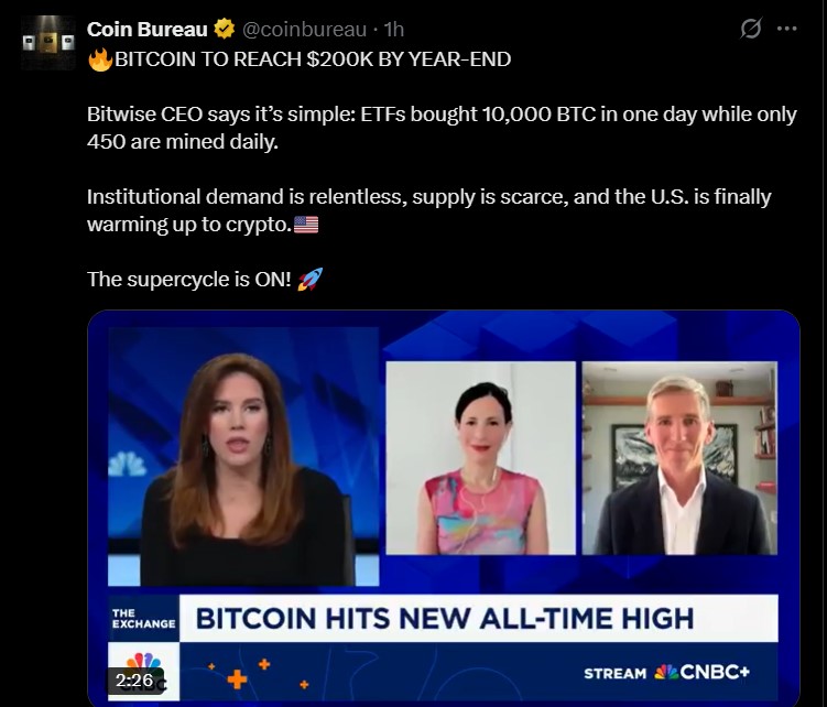 Bitwise CEO 比特币预测
